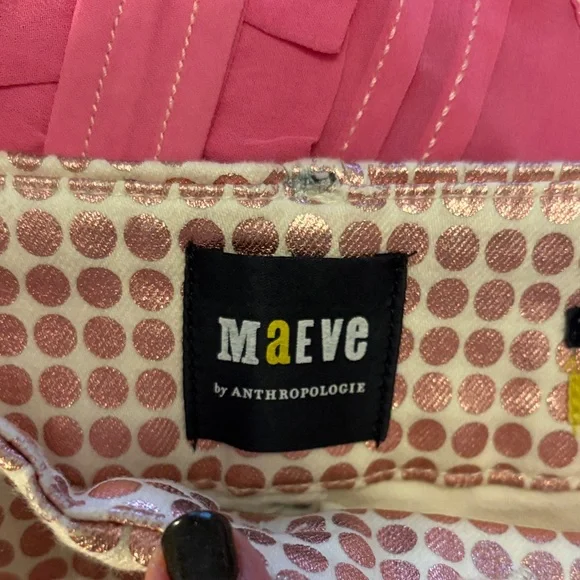 Anthropologie Pink and White Polka Dot Cropped Pants - Picture 2 of 11